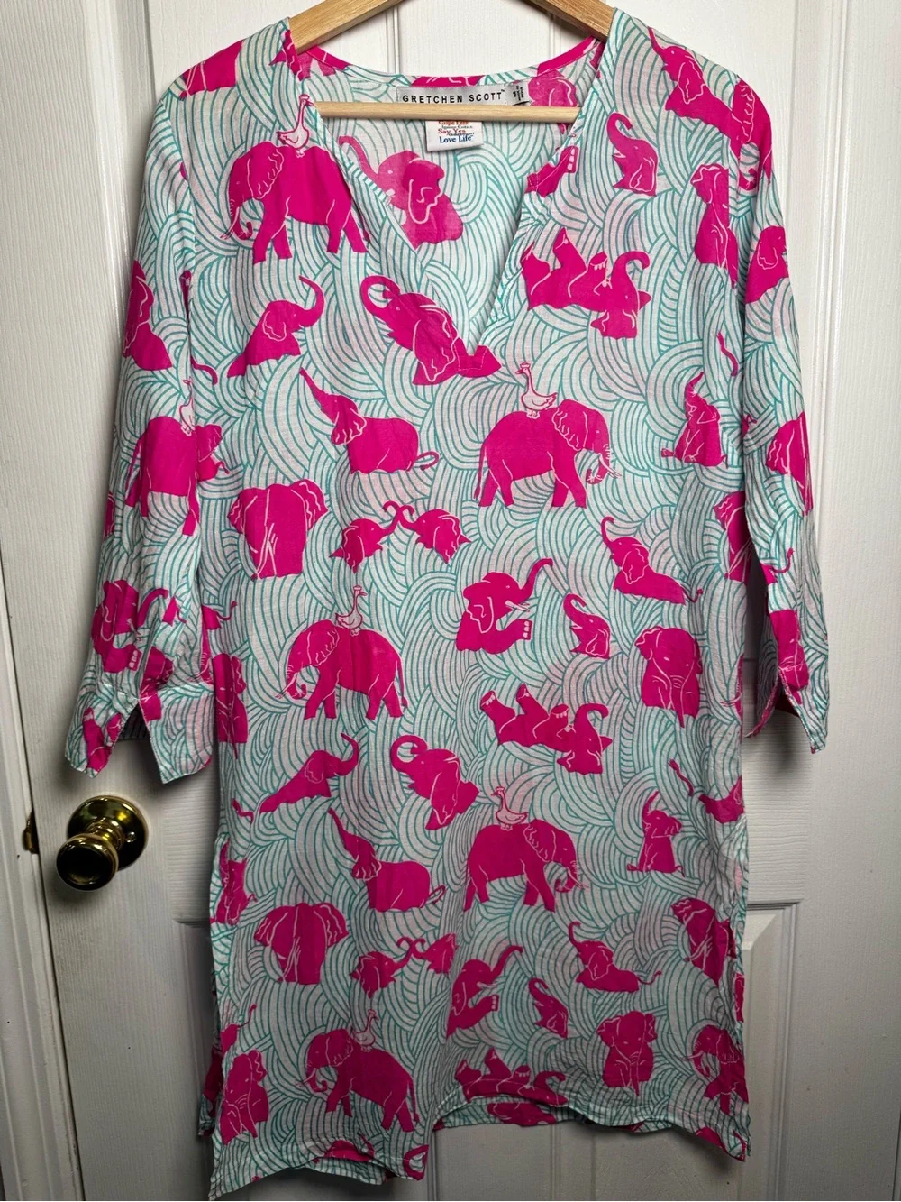 Gretchen Scott Elephant Print Cotton Tunic Cover Up Dress Size M Mommy & Me